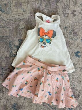 Disney Minnie Mouse White Tank & Pink Skirt Set - Cute Graphic